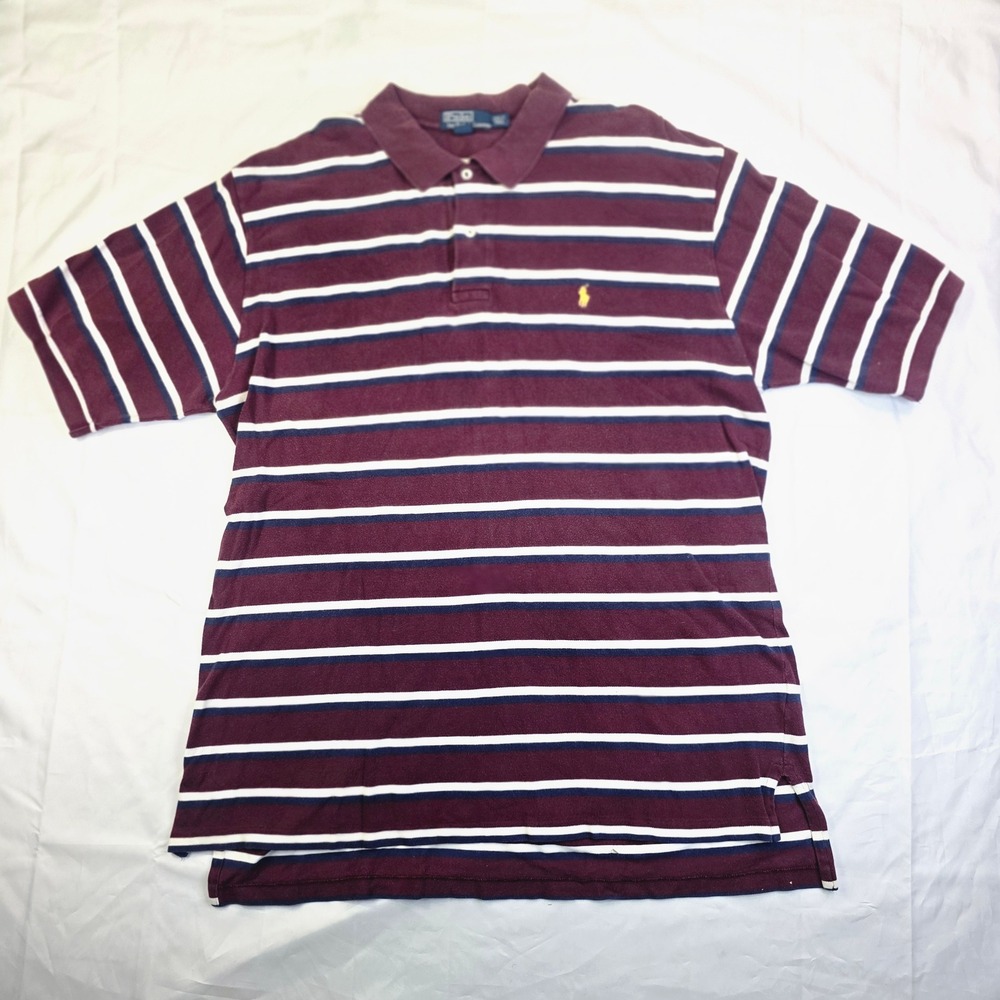 Polo Ralph Lauren Men 2XLT Polo Shirt Size 2XLT Burgundy Striped Short Sleeve F5